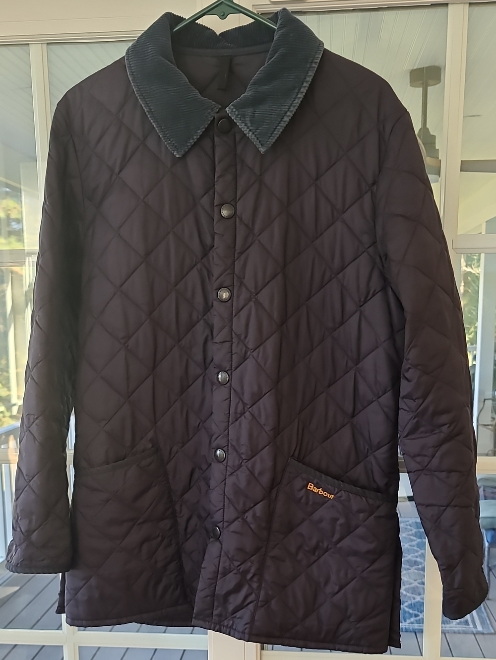 Barbour Men's Navy Liddesdale Quilted Jacket with Corduroy Collar XS